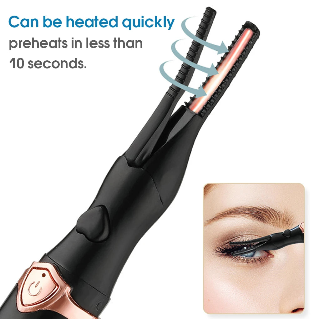 A practical and exquisite eyelash brush featuring a 2-in-1 heated curler and comb design, perfect for women seeking flawless eyelash makeup.