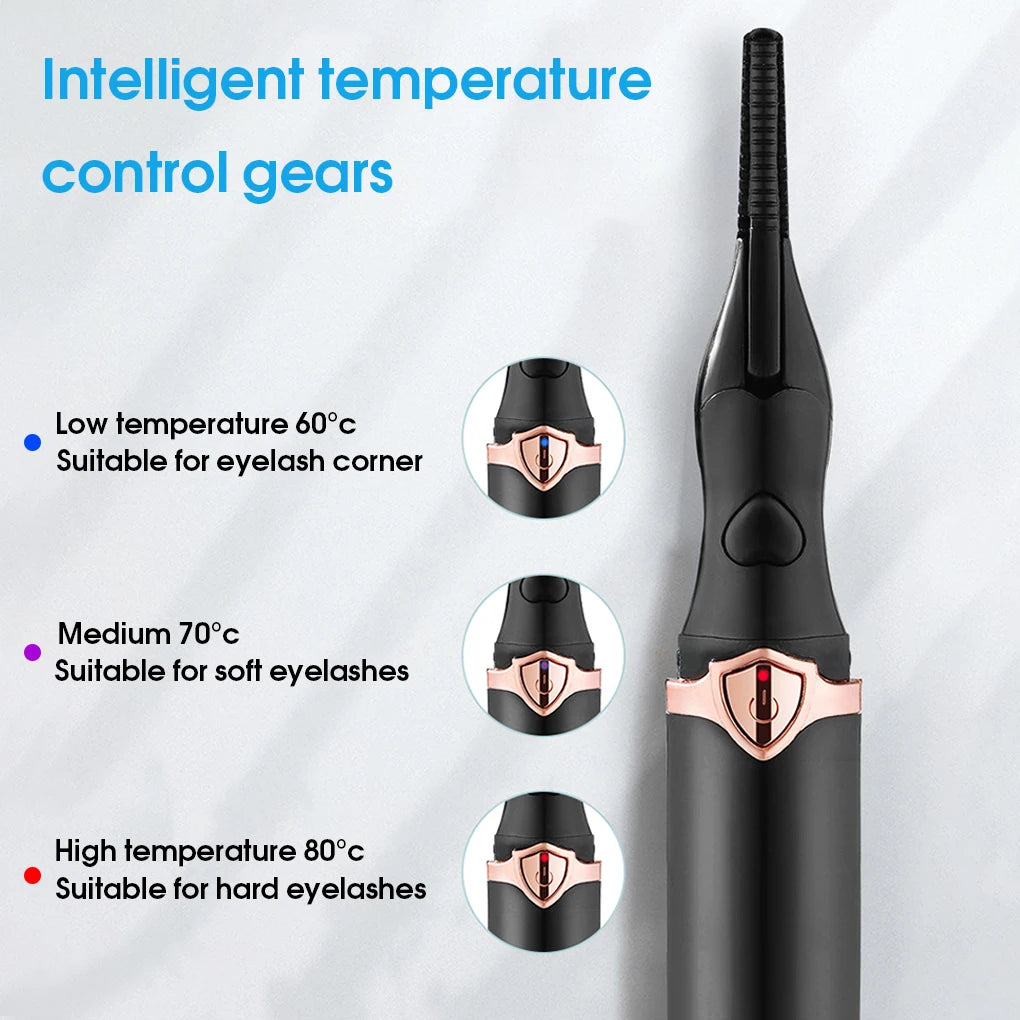 A practical and exquisite eyelash brush featuring a 2-in-1 heated curler and comb design, perfect for women seeking flawless eyelash makeup.