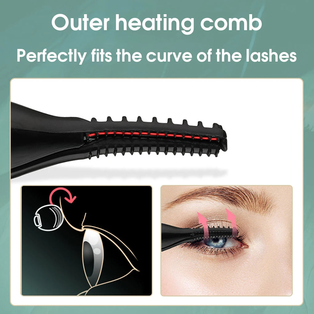 A practical and exquisite eyelash brush featuring a 2-in-1 heated curler and comb design, perfect for women seeking flawless eyelash makeup.