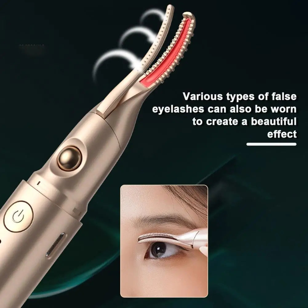 USB rechargeable electric eyelash curler with ergonomic design, showcasing its sleek and portable features.