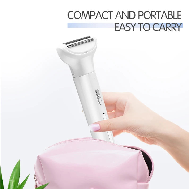 5 in 1 Electric Razor for Women with multiple trimming heads for facial hair removal and bikini trimming, showcasing its sleek design and functionality.