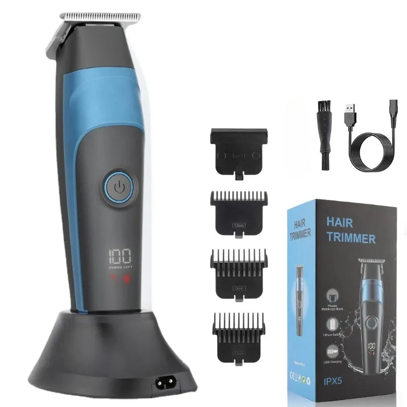 Full Body Wash Electric Hair Trimmer with LCD display, USB charging, and waterproof design, ideal for home hair salons.