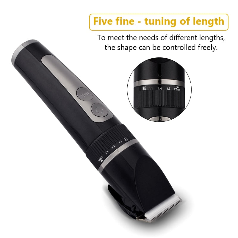 Full Body Washable Electric Hair Clipper with ceramic blades, showcasing its sleek design and adjustable settings.