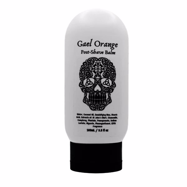 Gael Laoch Orange Aftershave Balm by Murphy and McNeil in a stylish container, showcasing vibrant orange hues and artistic design.