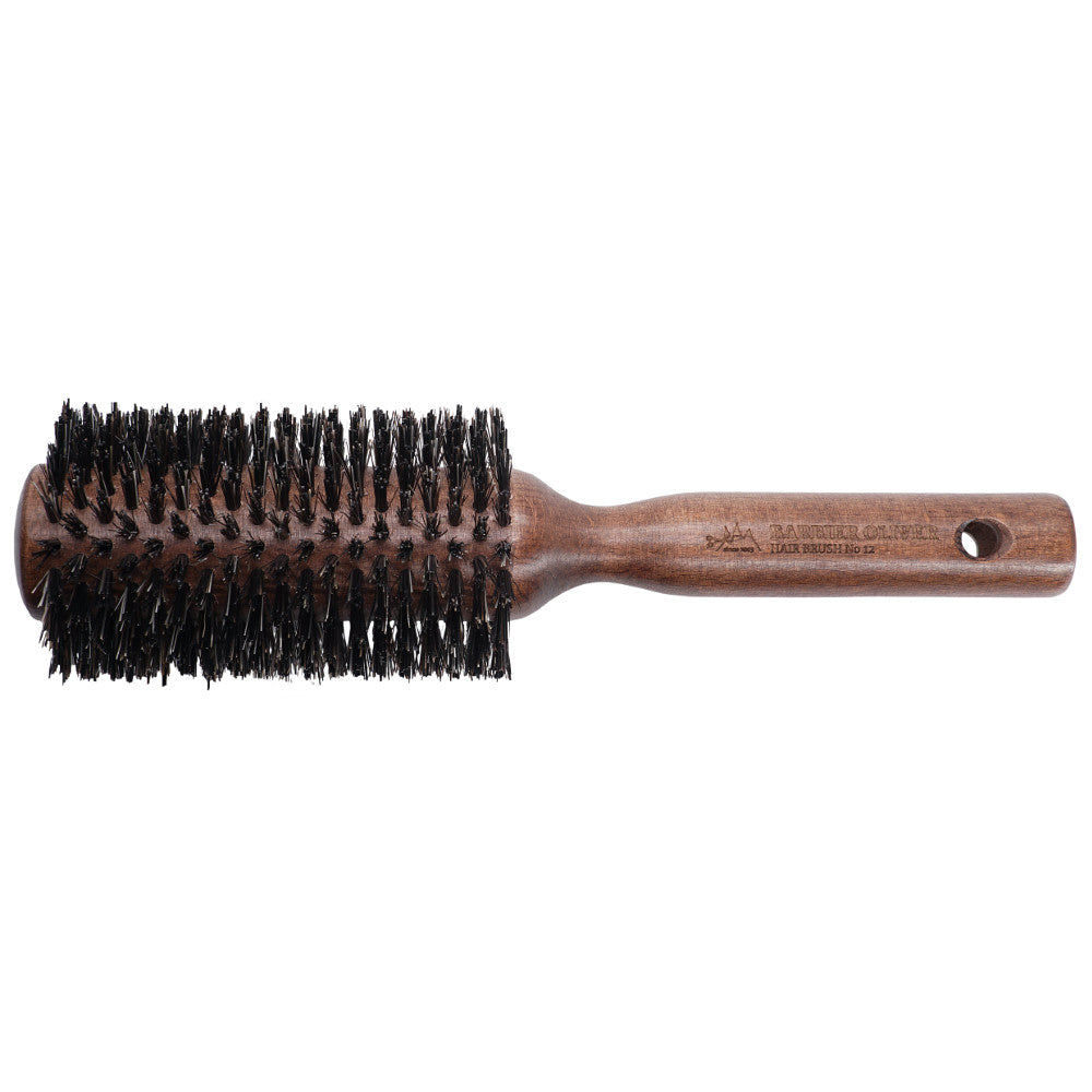 Hair Brush No. 12 featuring natural boar bristles and a 60mm round design, perfect for professional and everyday hair styling.