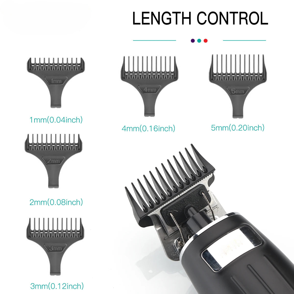 Rechargeable hair clipper with stainless steel blades and USB charging, designed for professional haircuts.