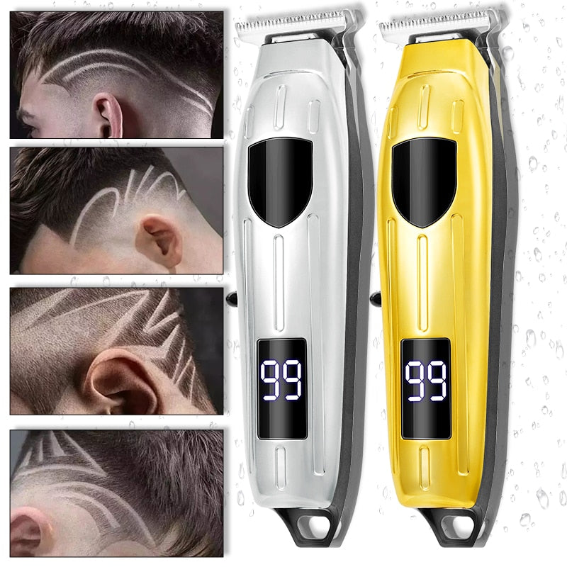 Hair Clipper Set featuring a cordless electric hair trimmer with titanium and ceramic blades, limit combs, and a digital LED display.