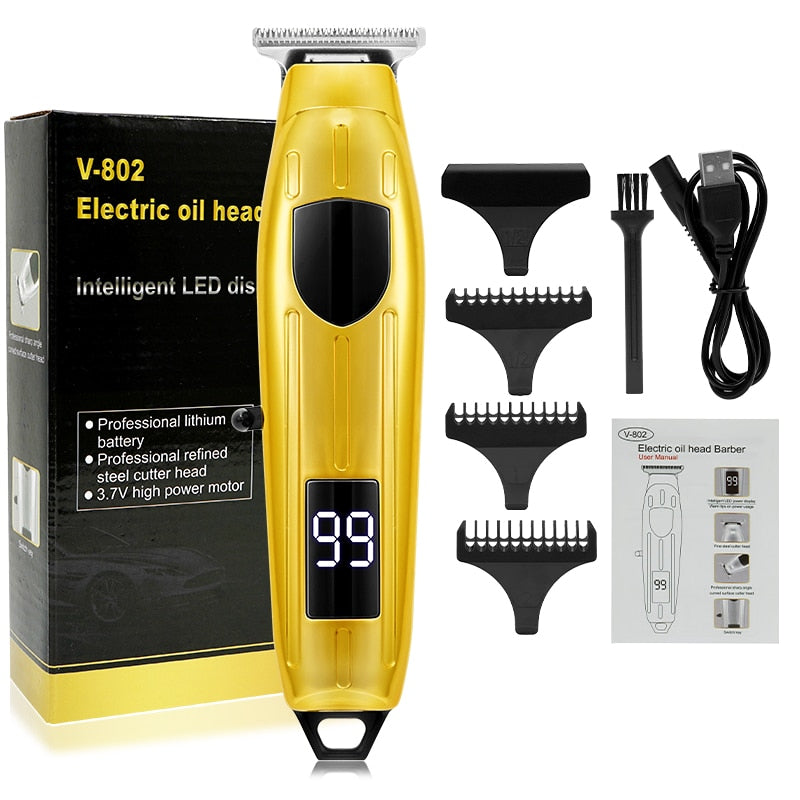 Hair Clipper Set featuring a cordless electric hair trimmer with titanium and ceramic blades, limit combs, and a digital LED display.