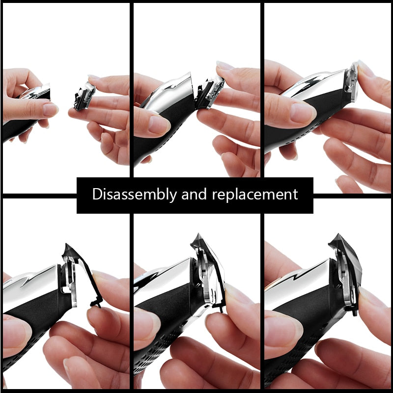 Hair Clipper Set featuring a cordless electric hair trimmer with titanium and ceramic blades, limit combs, and a digital LED display.