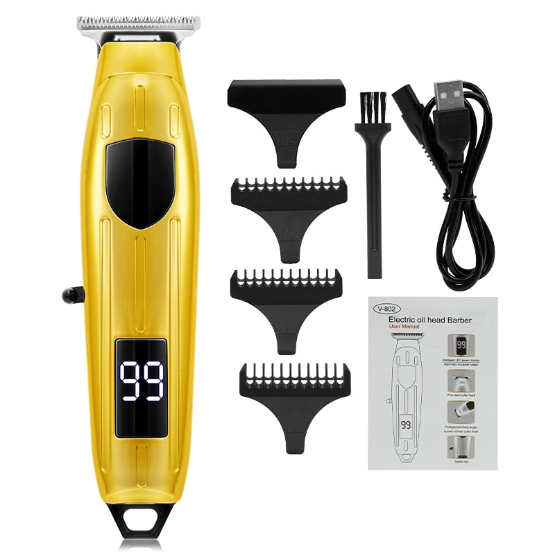 Hair Clipper Set featuring a cordless electric hair trimmer with titanium and ceramic blades, limit combs, and a digital LED display.