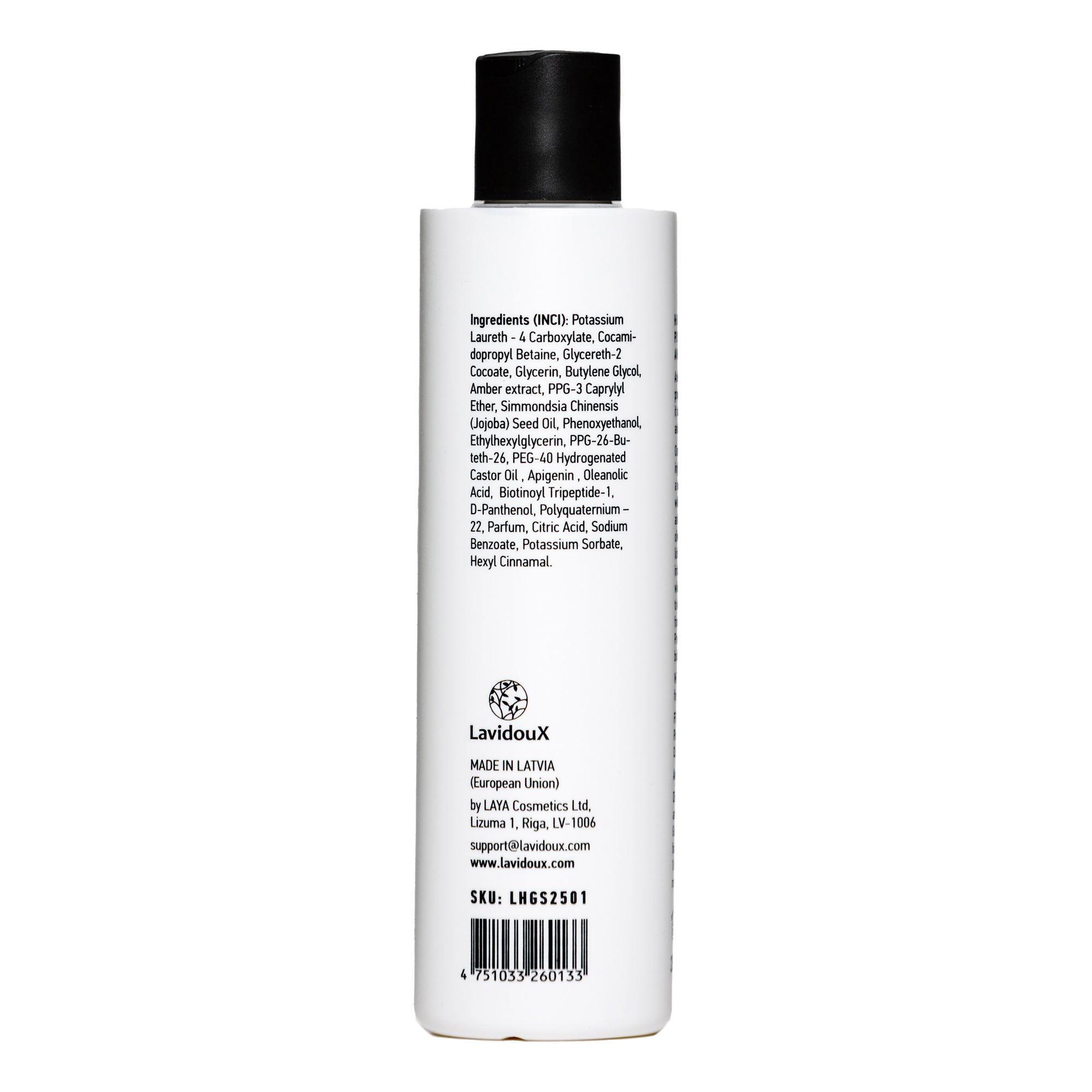 Hair Growth Shampoo bottle with Amber Extract and Jojoba Oil, designed to prevent hair loss and promote growth.