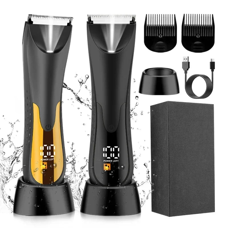 Electric Hair Trimmer for men and women, designed for bikini and body hair removal, featuring a sleek design and waterproof functionality.