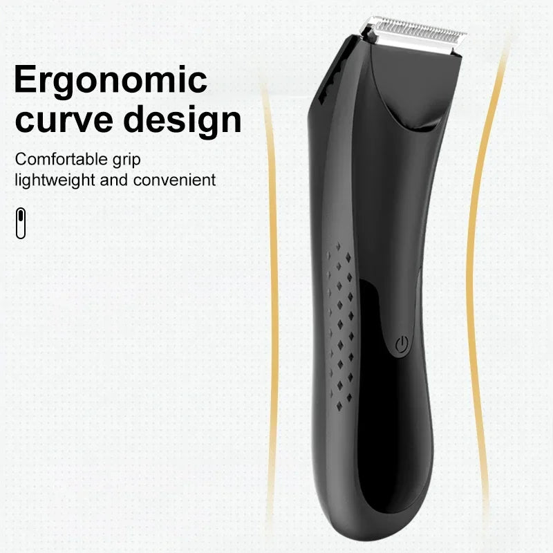 Electric Hair Trimmer for men and women, designed for bikini and body hair removal, featuring a sleek design and waterproof functionality.