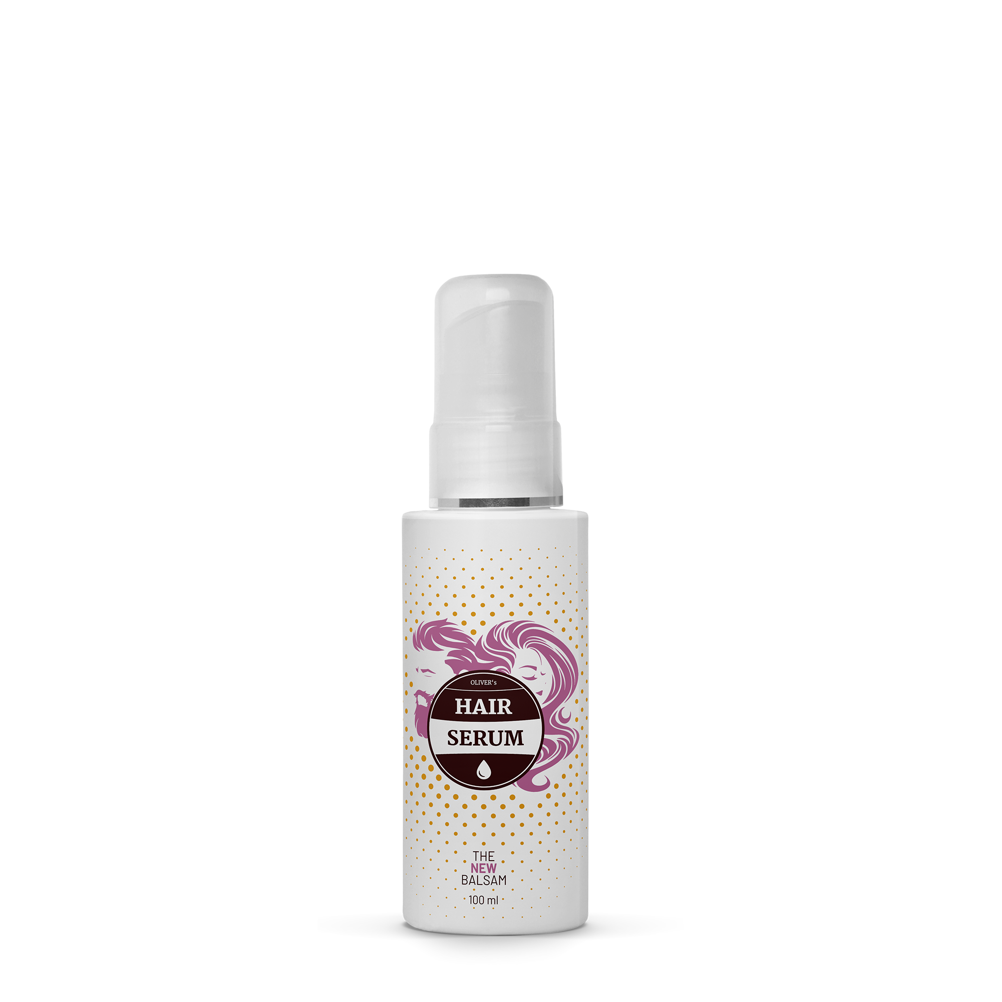 A bottle of Hair Serum enriched with flaxseed and centella asiatica, designed for nourishing and softening hair.