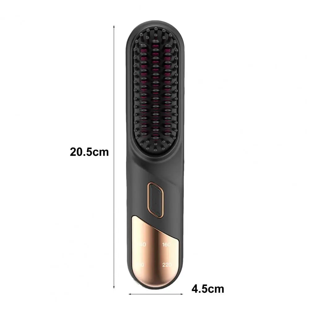 Hair Straightener Brush with USB Rechargeable feature, showcasing its sleek design and adjustable temperature settings.