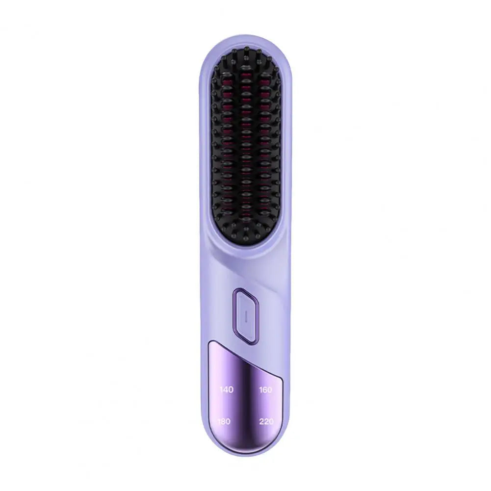 Hair Straightener Brush with USB Rechargeable feature, showcasing its sleek design and adjustable temperature settings.