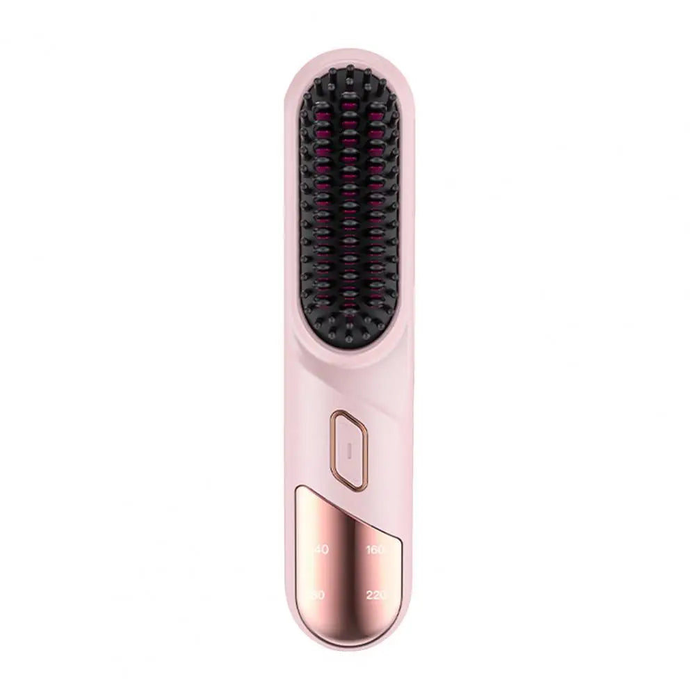 Hair Straightener Brush with USB Rechargeable feature, showcasing its sleek design and adjustable temperature settings.