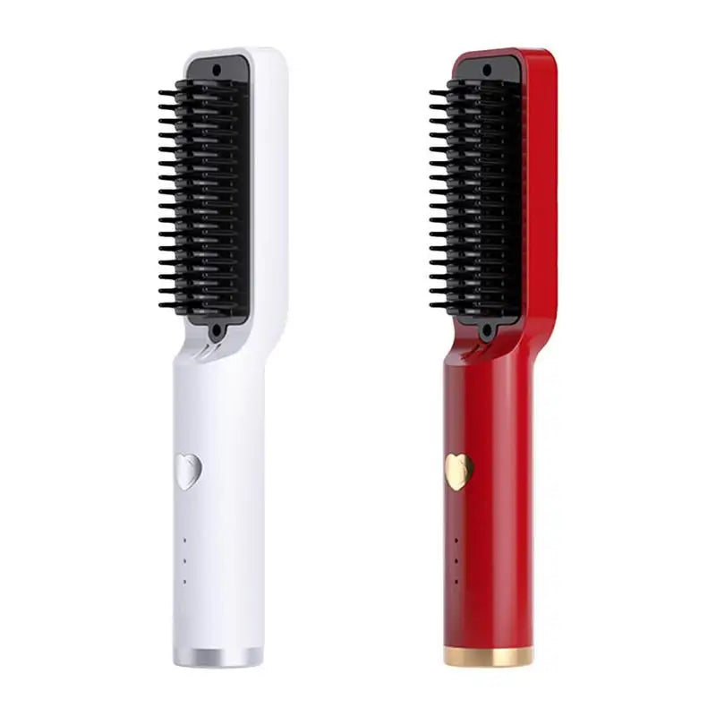 A sleek Hair Straightener Brush Electric Hot Comb with a staggered comb design, showcasing its ergonomic handle and compact size, ideal for straightening and curling hair.