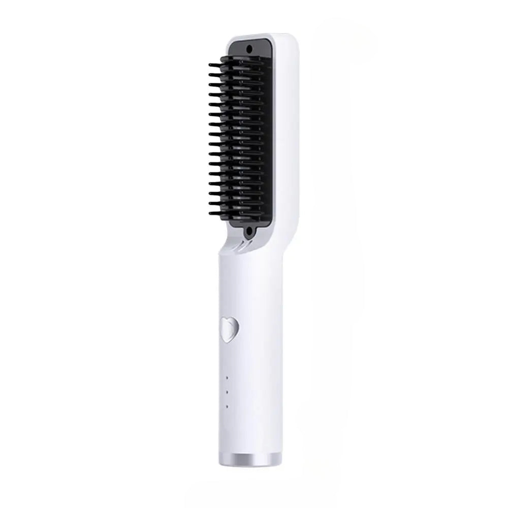 A sleek Hair Straightener Brush Electric Hot Comb with a staggered comb design, showcasing its ergonomic handle and compact size, ideal for straightening and curling hair.