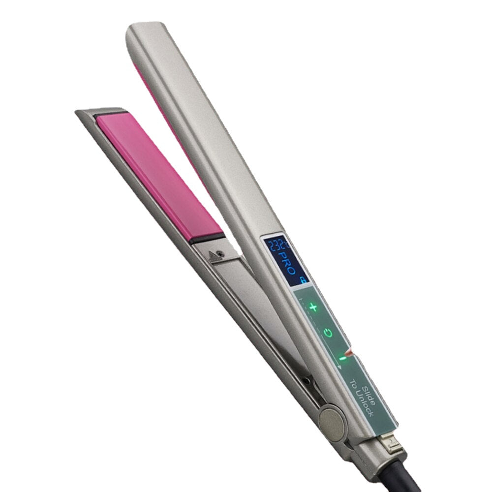 Hair Straightener with Intelligent Touch LCD Display and Floating Panel, showcasing sleek design and advanced features.