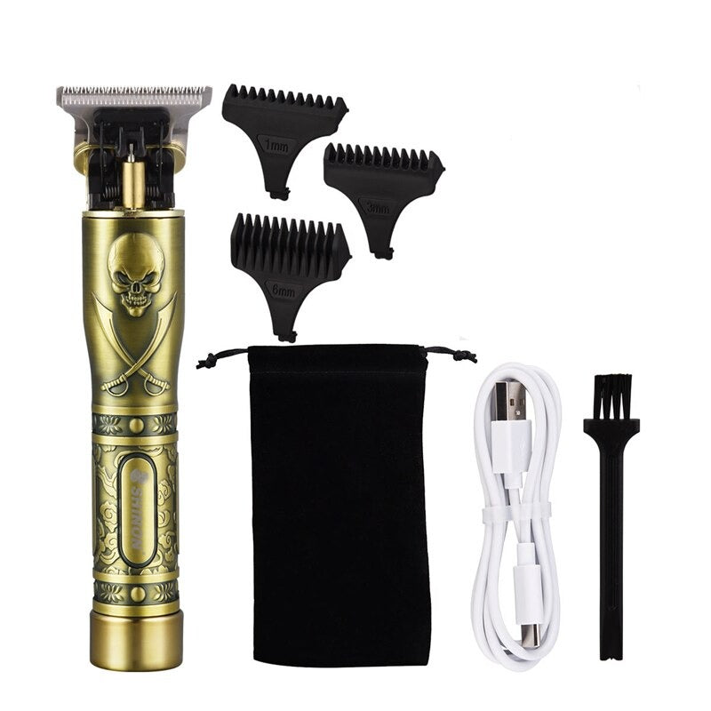 Hair Trimmer Li T-Outliner Skeleton Heavy Hitter, cordless design with stainless steel bracket and engraved metal body.