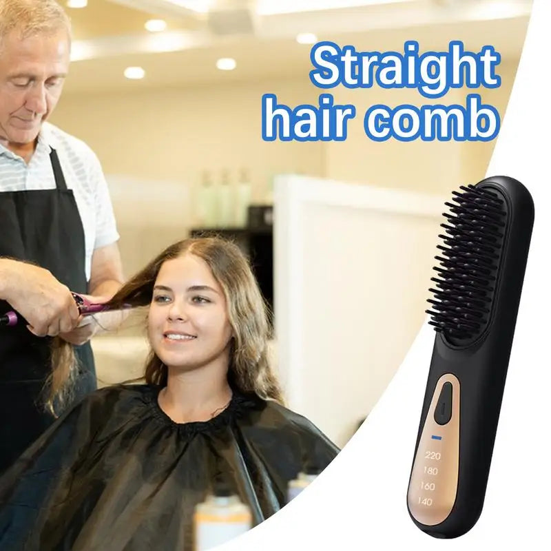 Heating Smoothing Brush with ergonomic design and rounded comb teeth for effortless hair styling.