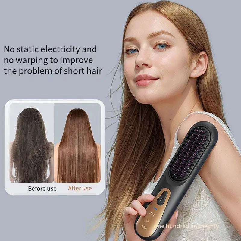 Heating Smoothing Brush with ergonomic design and rounded comb teeth for effortless hair styling.