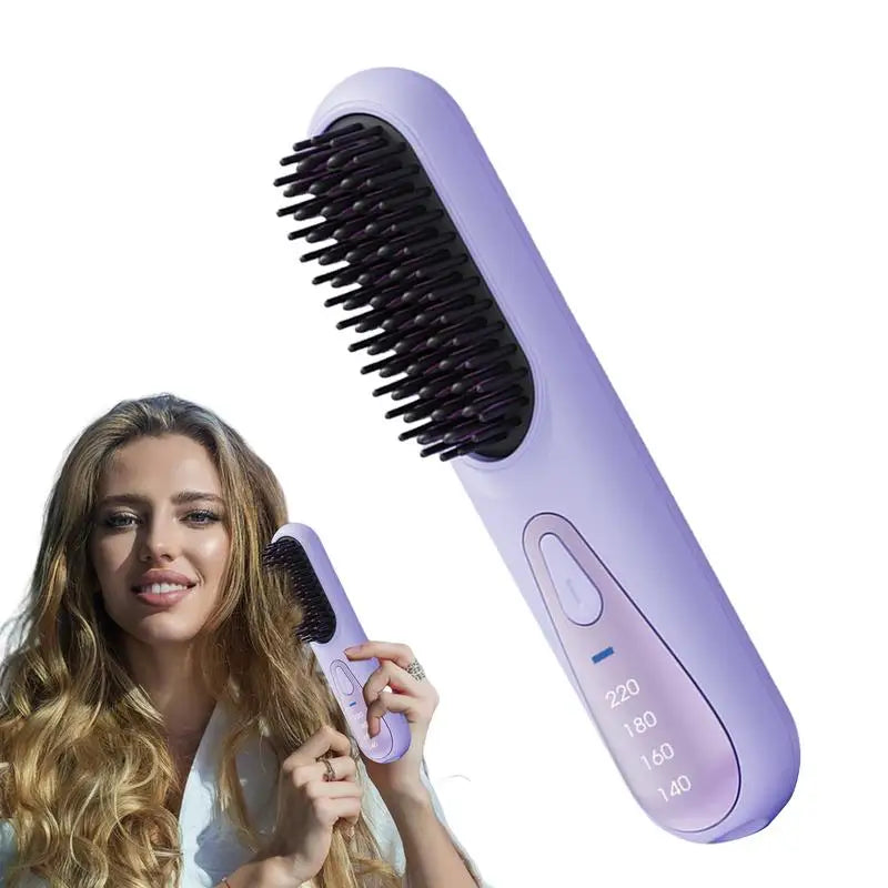 Heating Smoothing Brush with ergonomic design and rounded comb teeth for effortless hair styling.