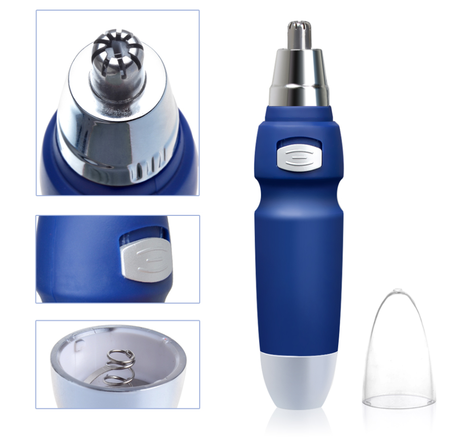 High Quality Nose Hair Trimmer with stainless steel blade and safety cone head, designed for effective grooming of nose and ear hair.