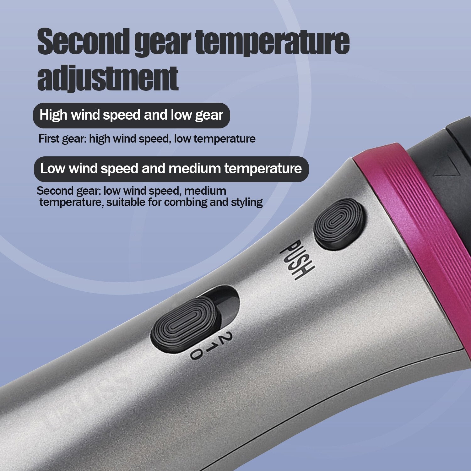 A 5 In 1 Hot Air Comb featuring multiple attachments for hair styling, including a hollow comb, curling comb, and hair dryer function.