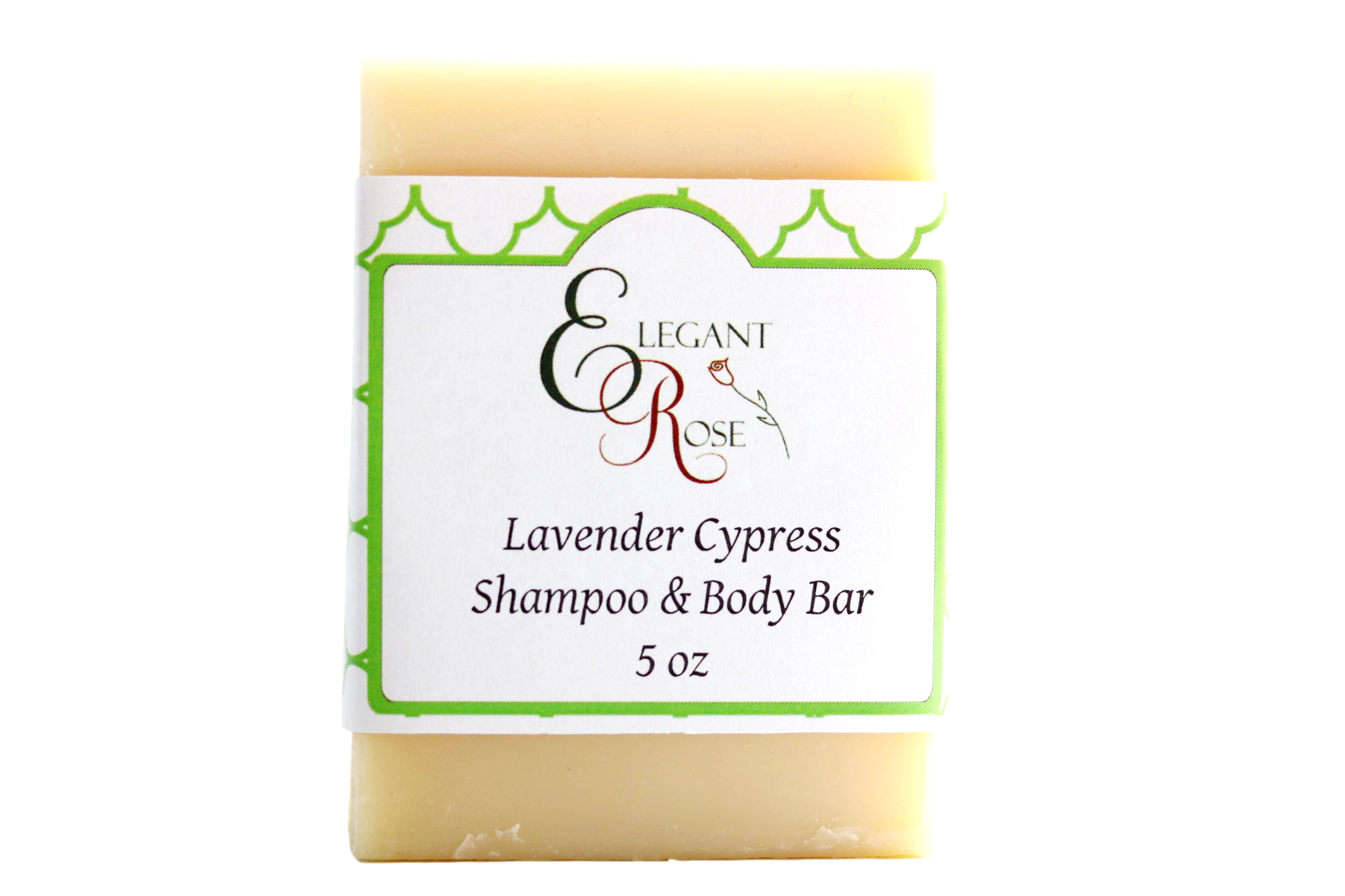 Lavender Cypress Shampoo Bar with a fresh herbaceous scent, featuring natural ingredients like lavender and cypress essential oils, displayed on a wooden surface.