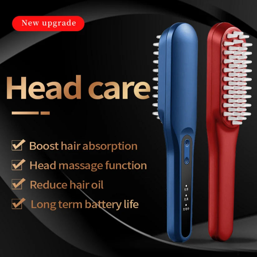 LED Light Red Phototherapy Massage Vibration Comb designed for hair growth and scalp massage, featuring a sleek design and ergonomic handle.