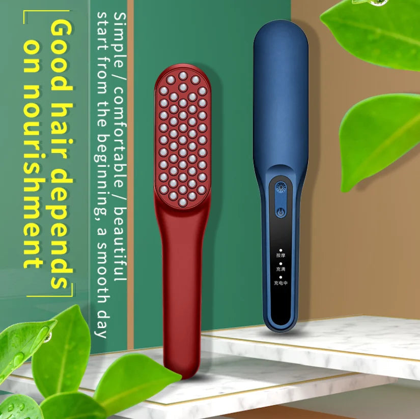 LED Light Red Phototherapy Massage Vibration Comb designed for hair growth and scalp massage, featuring a sleek design and ergonomic handle.