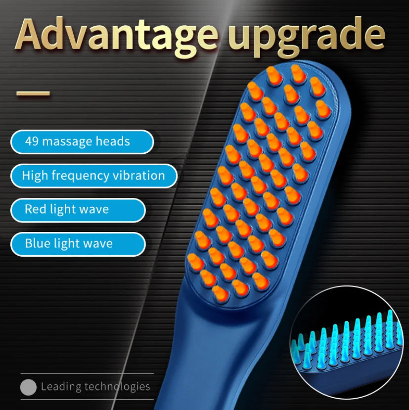 LED Light Red Phototherapy Massage Vibration Comb designed for hair growth and scalp massage, featuring a sleek design and ergonomic handle.