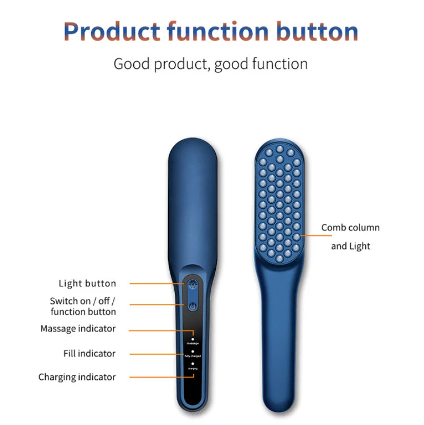 LED Light Red Phototherapy Massage Vibration Comb designed for hair growth and scalp massage, featuring a sleek design and ergonomic handle.