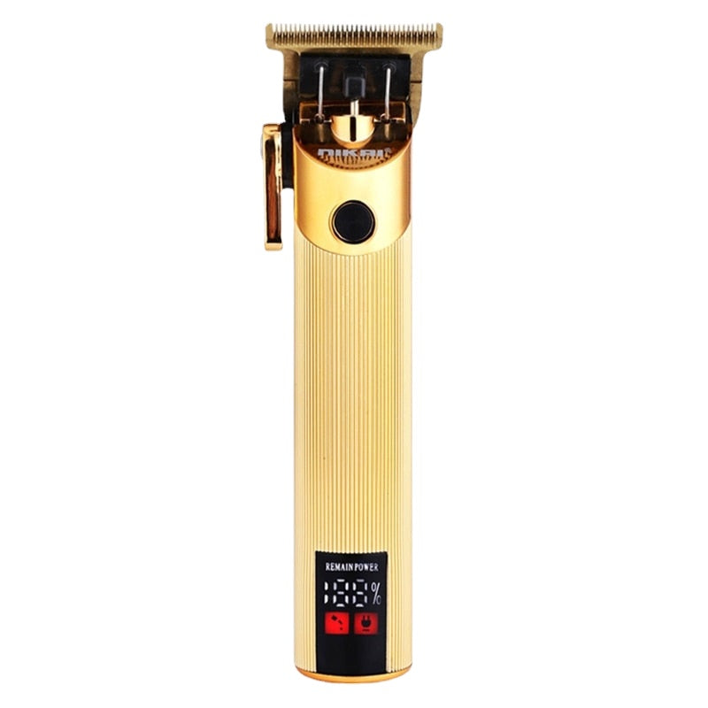 Low Noise Hair Trimmers Wireless Barber Hair Clippers in gold and black, showcasing the sleek design and stainless steel cutter head.