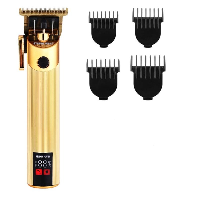 Low Noise Hair Trimmers Wireless Barber Hair Clippers in gold and black, showcasing the sleek design and stainless steel cutter head.