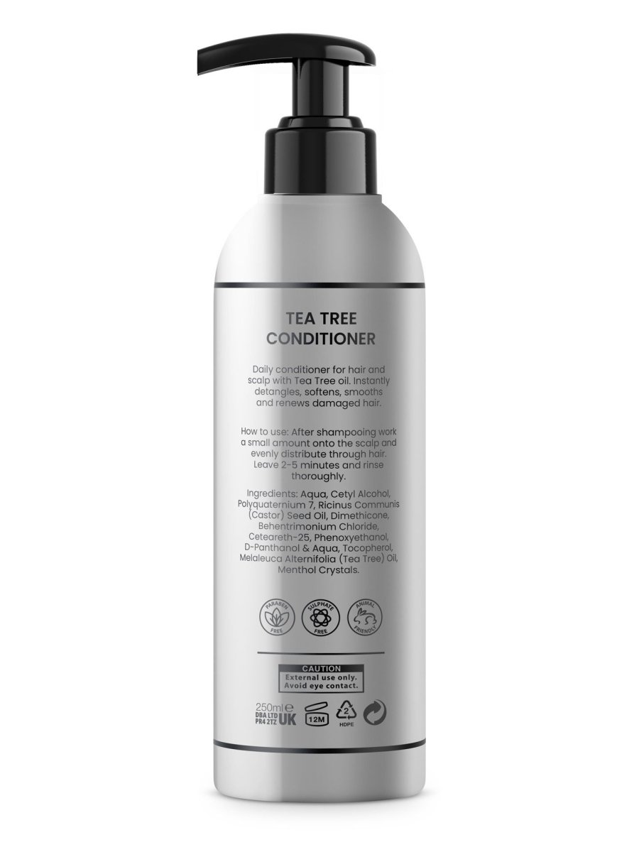 MANBON Invigorating Tea Tree Conditioner bottle with a sleek design, showcasing its natural ingredients and 250ml size.