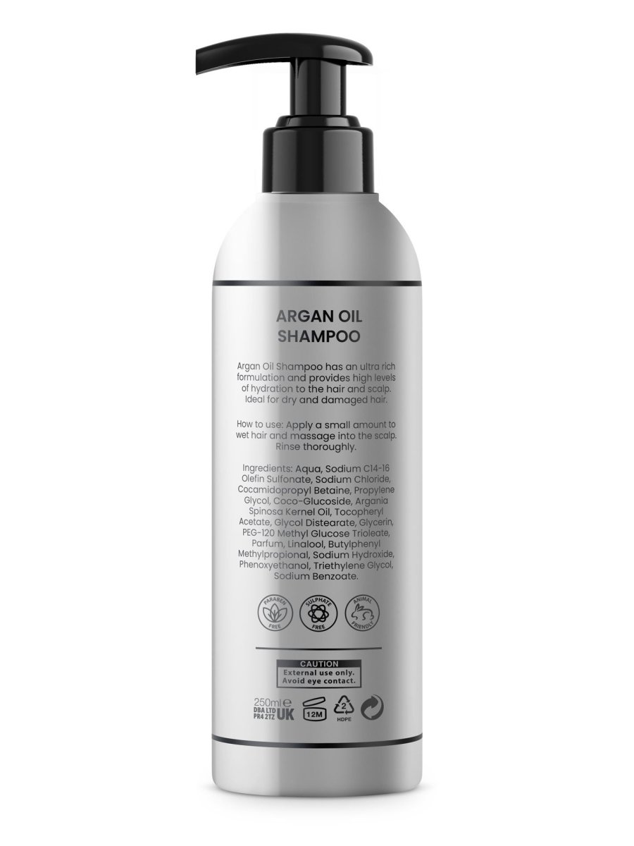 MANBON Moisturising Argan Oil Shampoo 250ml bottle with a rich formulation for hydration and nourishment.