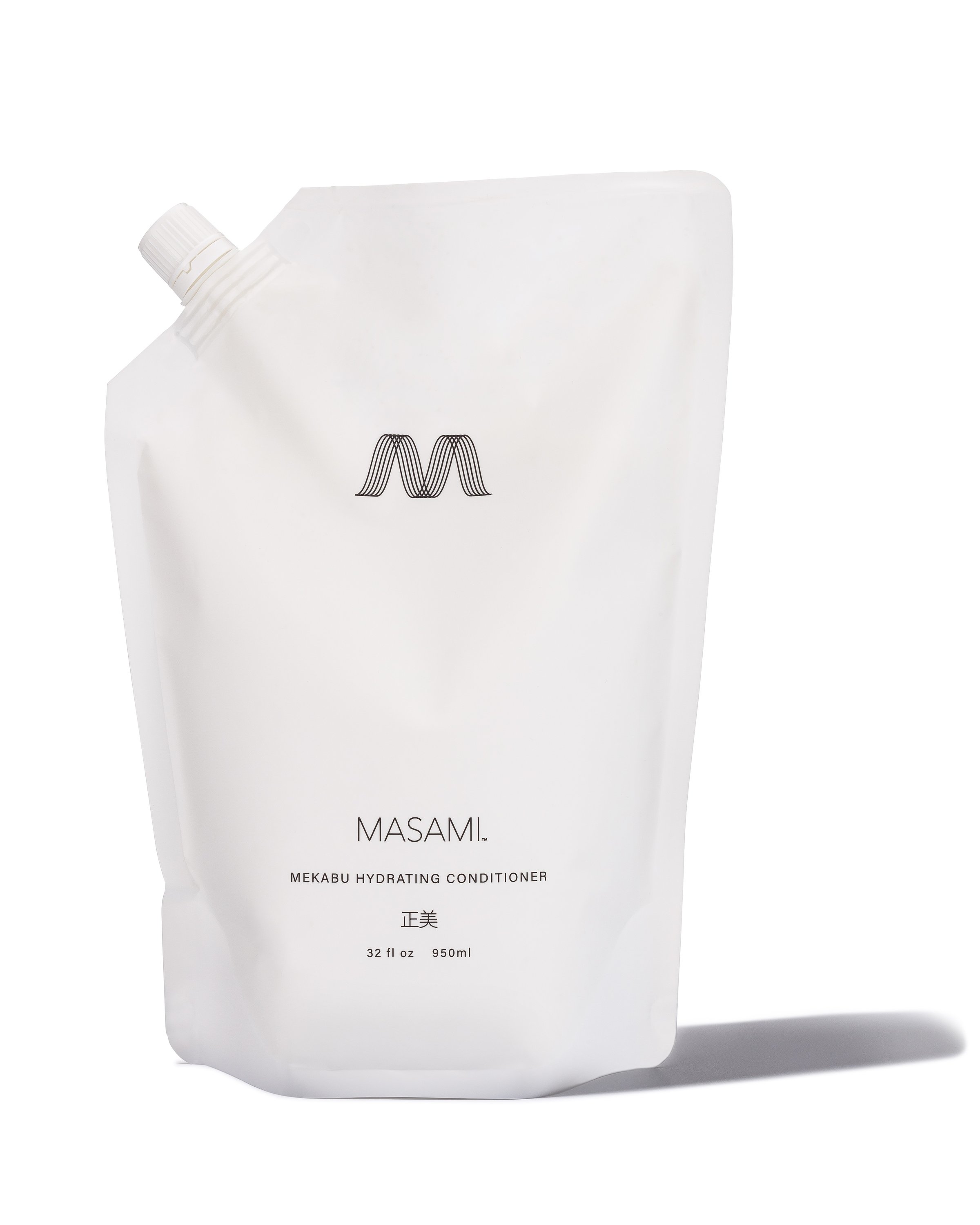 Mekabu Hydrating Conditioner Refill pouch showcasing its eco-friendly design and vibrant branding.