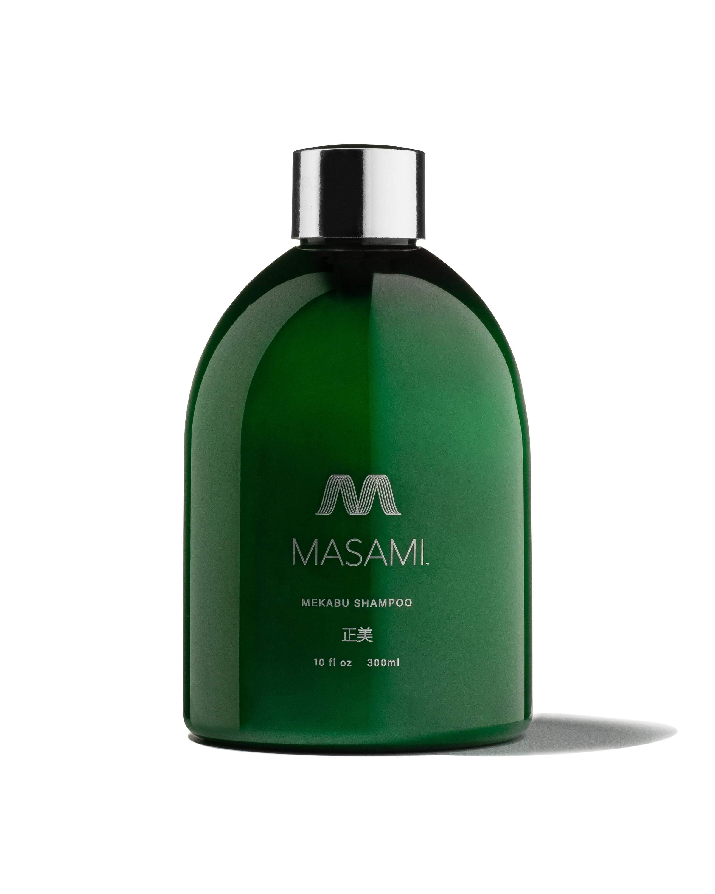 Mekabu Hydrating Shampoo bottle with a sleek design, showcasing its natural ingredients and luxurious appeal.