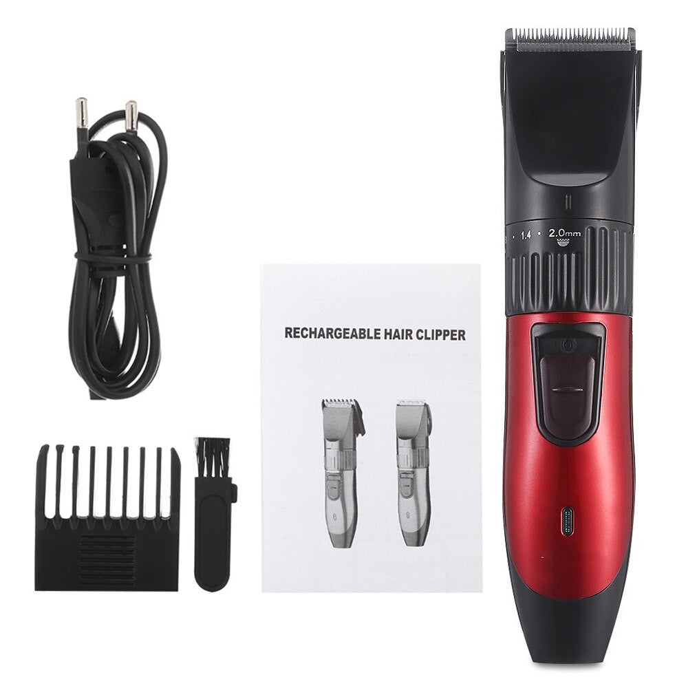 Cordless hair clippers for men with adjustable settings, designed for haircuts and beard trimming, featuring a sleek plastic cover.