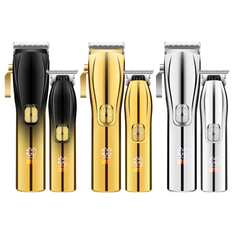 Men Professional Digital Display Hair Clipper Set with various attachments and ergonomic design for precise grooming.