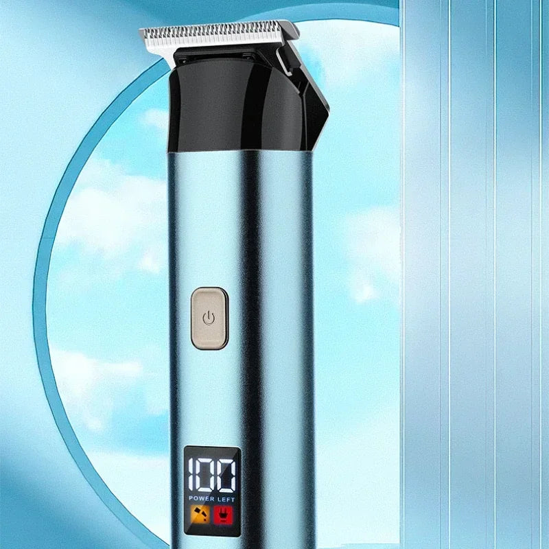 Men's Electric Hair Clipper with LCD display, featuring a sleek design and stainless steel blade, ideal for home grooming.