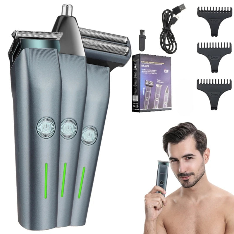 Men's Retro Oil Hair Clippers in blue, showcasing a sleek design and high-quality ABS material for home grooming.