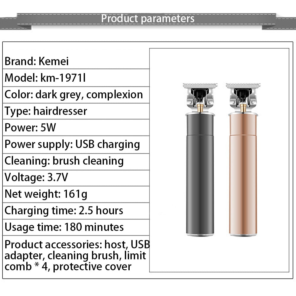 Metal Housing Professional Hair Trimmer with carbon steel blade and ergonomic design, ideal for barbers and home grooming.