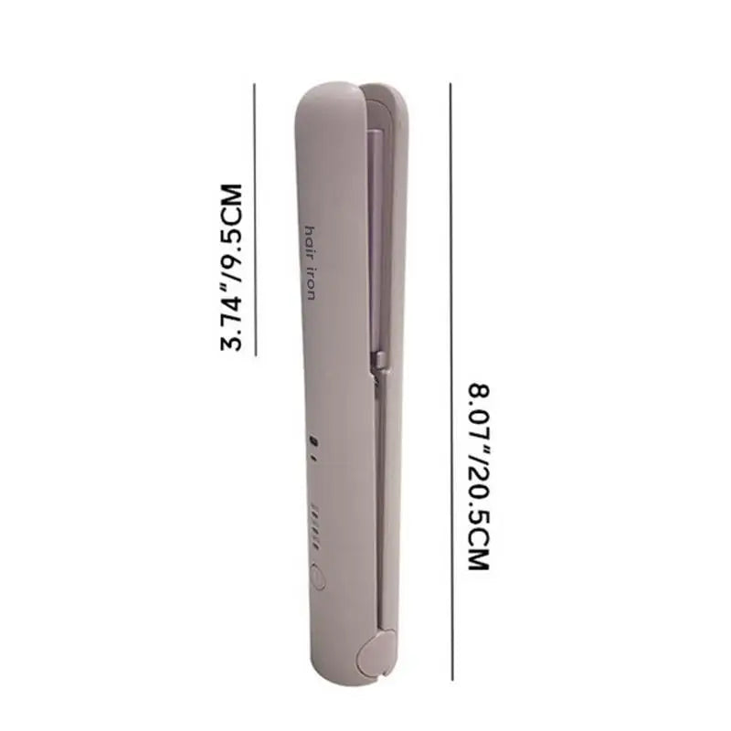 A compact Mini Hair Straightener with ceramic plates, designed for portable styling of short hair, featuring a cordless design and adjustable temperature settings.