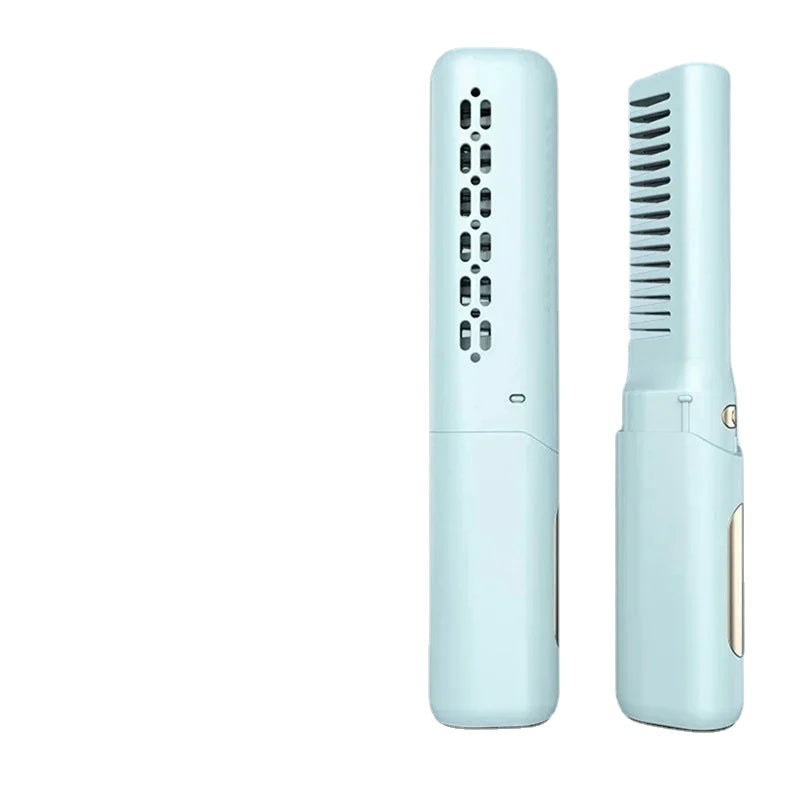 Mini Hair Straightener Professional Quick Heated Electric Hot Comb in blue color, showcasing its sleek design and ergonomic grip.