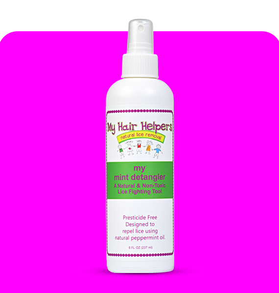 Mint Natural Hair Detangler for Kids in a spray bottle, designed for easy detangling and lice prevention, featuring a vibrant mint color.