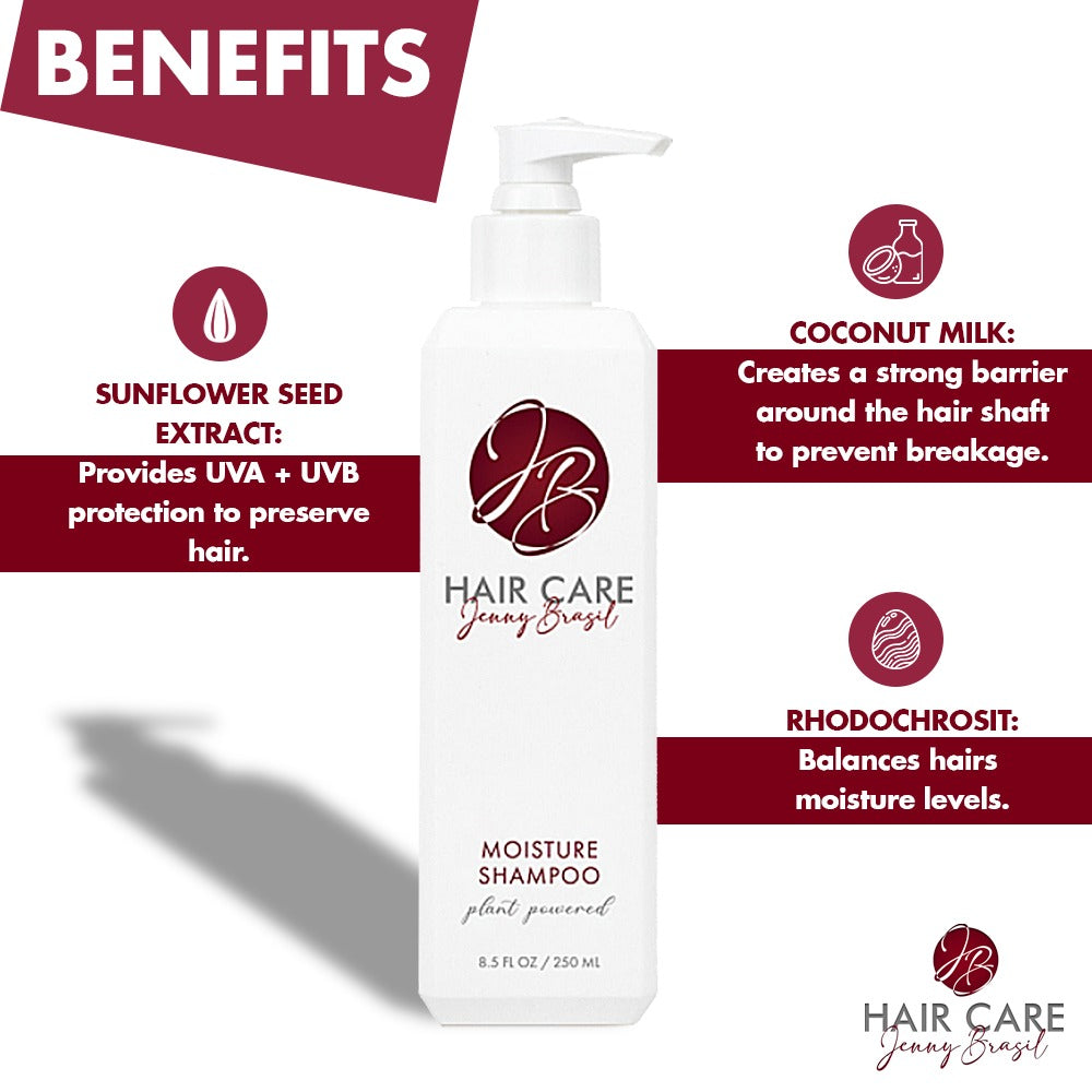 Moisture Conditioner bottle with a sleek design, showcasing its hydrating properties and key ingredients like coconut milk and sunflower seed extract.